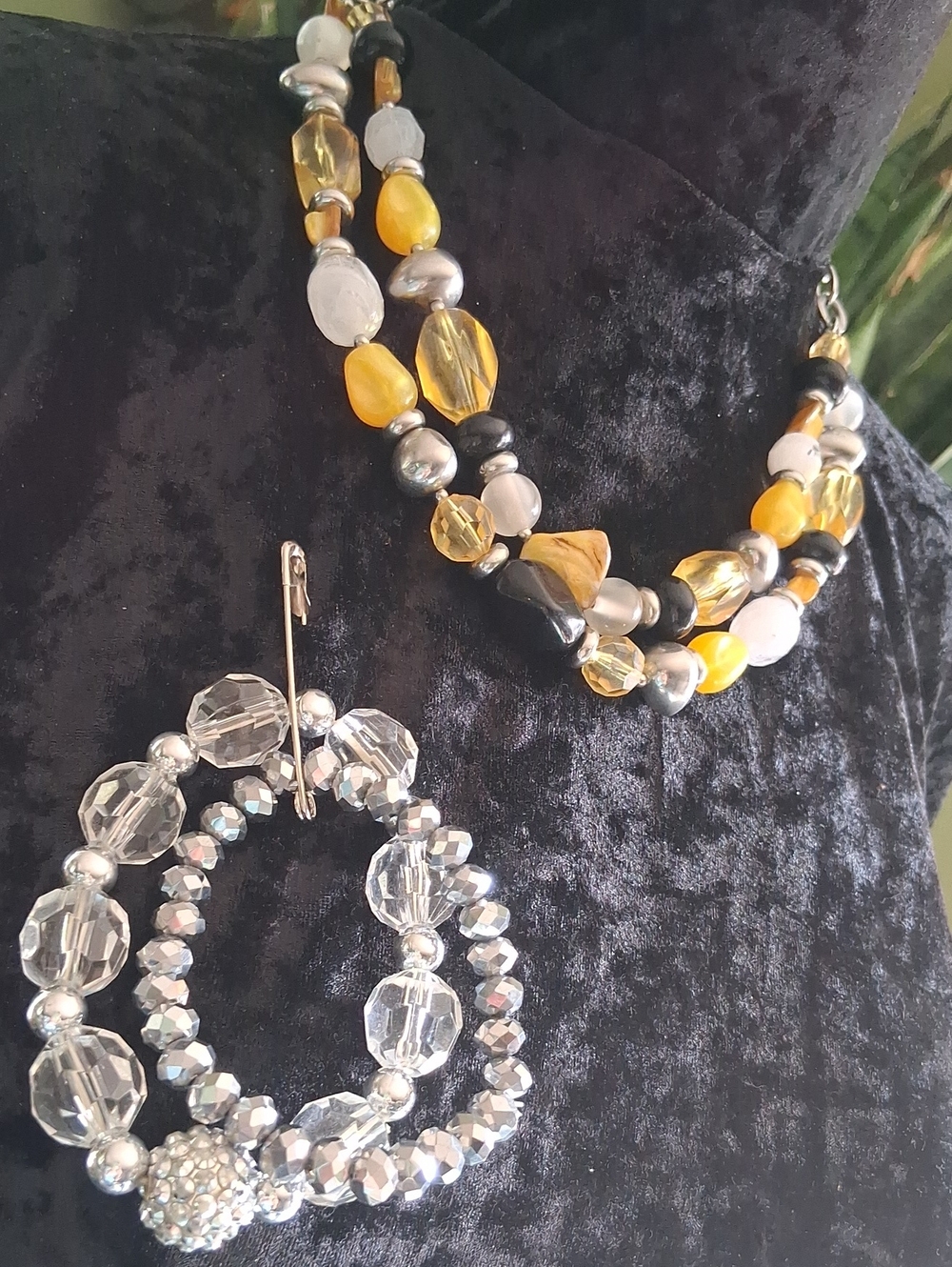 Ruby Rd. Yellow, Silver and Black Beaded Necklace with Matching Bracelet